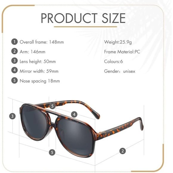 Xuhal 6 Pcs Retro 70s Sunglasses for Women Men Non Polarized Sunglasses Squared - Picture 4 of 4